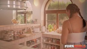 big boobed babe chloe lamour experiments with food giving neighbour a messy titjob