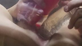 Close up translucent dildo fucking