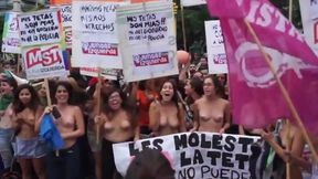 Topless Argentinian protesters with big boobs