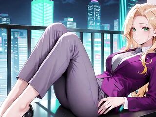Golden-haired Boss in Purple Dress! Office Teach Intimate Moments. This babe's Multitasking with Files Whilst Secretly Adjusting Her Petticoat...