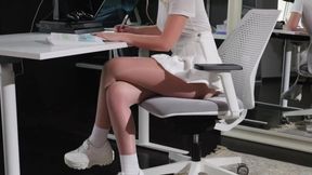 A Lesbian And Her Girlfriend Right On A Table Fucking With Strap-ons
