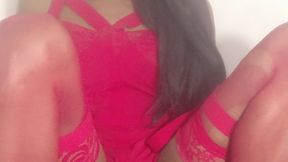Indian Sissy Cumming in red stockings and babydoll
