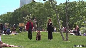 Public BDSM fun with a hot Spanish sub