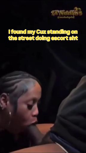 Ebony cousin turns escort for a hot blowjob session with a prostitute