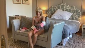 Rubber gloves and dildo fuck