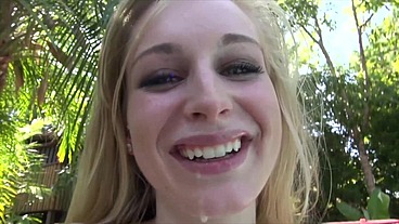 Super hot natural Stacie Jaxxx riding hard dick beside pool