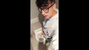 Twink with Fat Uncut Cock Piss at a Rest Stop Toilet