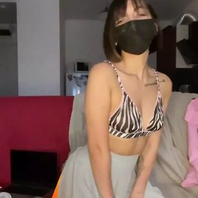 Teen with pierced nipples brings herself to orgasm