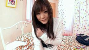 Petite Japanese sis caught jilling off, gives first POV blowjob