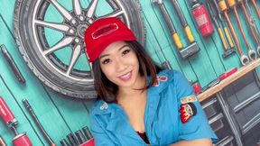 Mechanic KIARA STAR puts you on your knees to suck her strap on HIDEF MOV