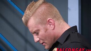 Muscle hunk prison guard anal action during work