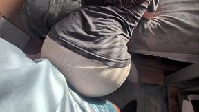 redhead white girl grinding ass on cock in sweatpants