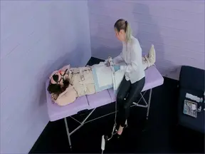 Russian Mistress punishes slave with medical play in the Purple dungeon