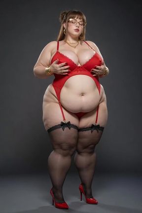 Curvy SSBBW model shows off her lingerie stockings