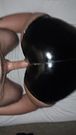 Hot russian girl with big ass fucked in leather short doggystyle / PVC / Latex Short
