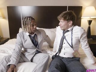 Watch what happens when 2 boys share hotel room the final night of a crypto expo! Work colleagues Ethan Pursue and Adrian Hart cheat on their girlfriends!