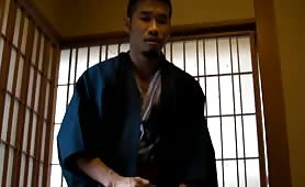 Asian dude blowing a load at a Japanese ryokan