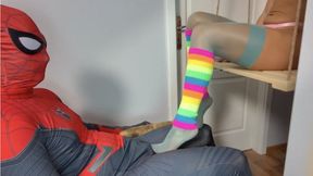 Colorful Ruslana Sits On A Swing And Massages Spiderman’s Dick - Blue Stockings And Semi Ballet - Full