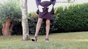 seamed nylon-clad legs and nothing else
