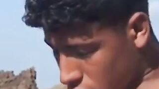 Arab Twink Strokes His Big Dick Outdoors by the Beach