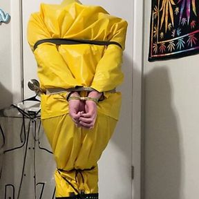 Yellow PVC Rainsuit and clear plastic raincoat B play