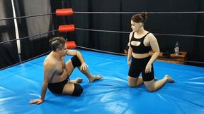 Strong judo girl vs tall guy