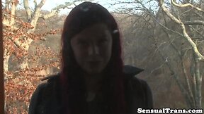 Tattooed redhead transgender person face-sits and jerks.