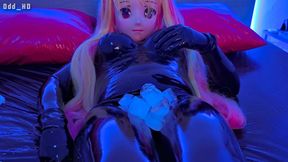 Chastity device brings solo pleasure to slim amateur