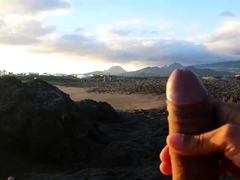 masturbation beach in front two girls with cum