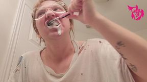 Brushing teeth from lower angle