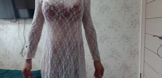 in a white sheer dress 2