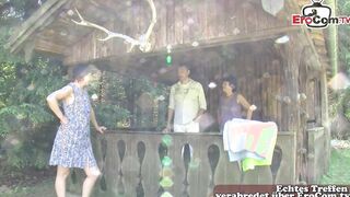 German housewife amateur public three-way FFM