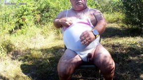 Wearing some lingerie, pissing on myself finished with edging my cock and eating my cum