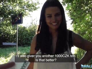 Public Agent Chloe Lamour gets her large bazookas jizzed on for c