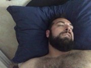 Big bearded bear with hairy chest wanking playing on cam showing his tongue. Beautiful Agony