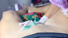 Two Curious Beauticians Try A Brazilian Wax Of A Big Cock