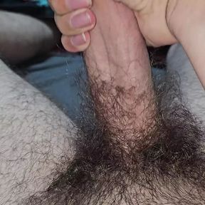 I cum my thick hairy cock