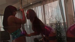 Big boobed brunettes, Emma Butt and Romana Ryder, wearing provocative outfits and fishnet...