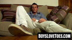 Hayden strokes to a hard climax on his feet