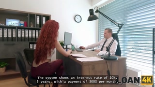 LOAN4K. Sexy business deal between hot and fit redhead and a loan manager
