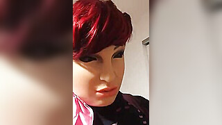 Naughty Nadia (trans, Crossdressing, Feminization, Transformation, Female Mask, Garters, High Heels)