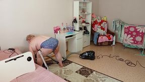 Mother-in-law Vacuums the Room Naked
