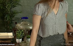 Big cock TS fucks busty colleague