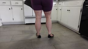 Muscular Calves in Black Strappy Ballet Flats while Sweeping and Cleaning MP4 480