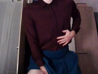 Hawt crossdresser secretary in a hawt silk shirt teasing and touching