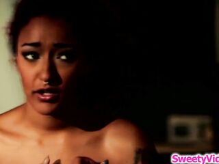 A lesbo black hottie fingering her tiny boobs redhead bff