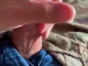 Army specialist plays with hard cock dipping his cock in his sarge's Vaseline container!