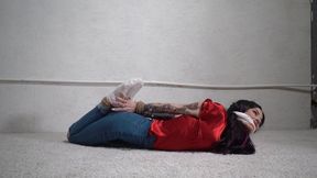 4119b Liv in Red Blouse Bondage HOGTIED