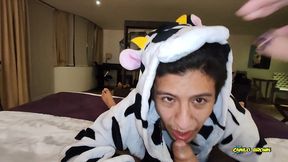 anal fucking pov dreichwe in a cow pijama sucking and riding my big uncut cock until he earns my hot milk - camilo brown
