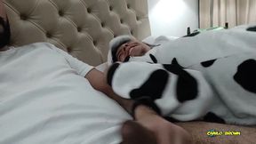anal fucking pov dreichwe in a cow pijama sucking and riding my big uncut cock until he earns my hot milk - camilo brown